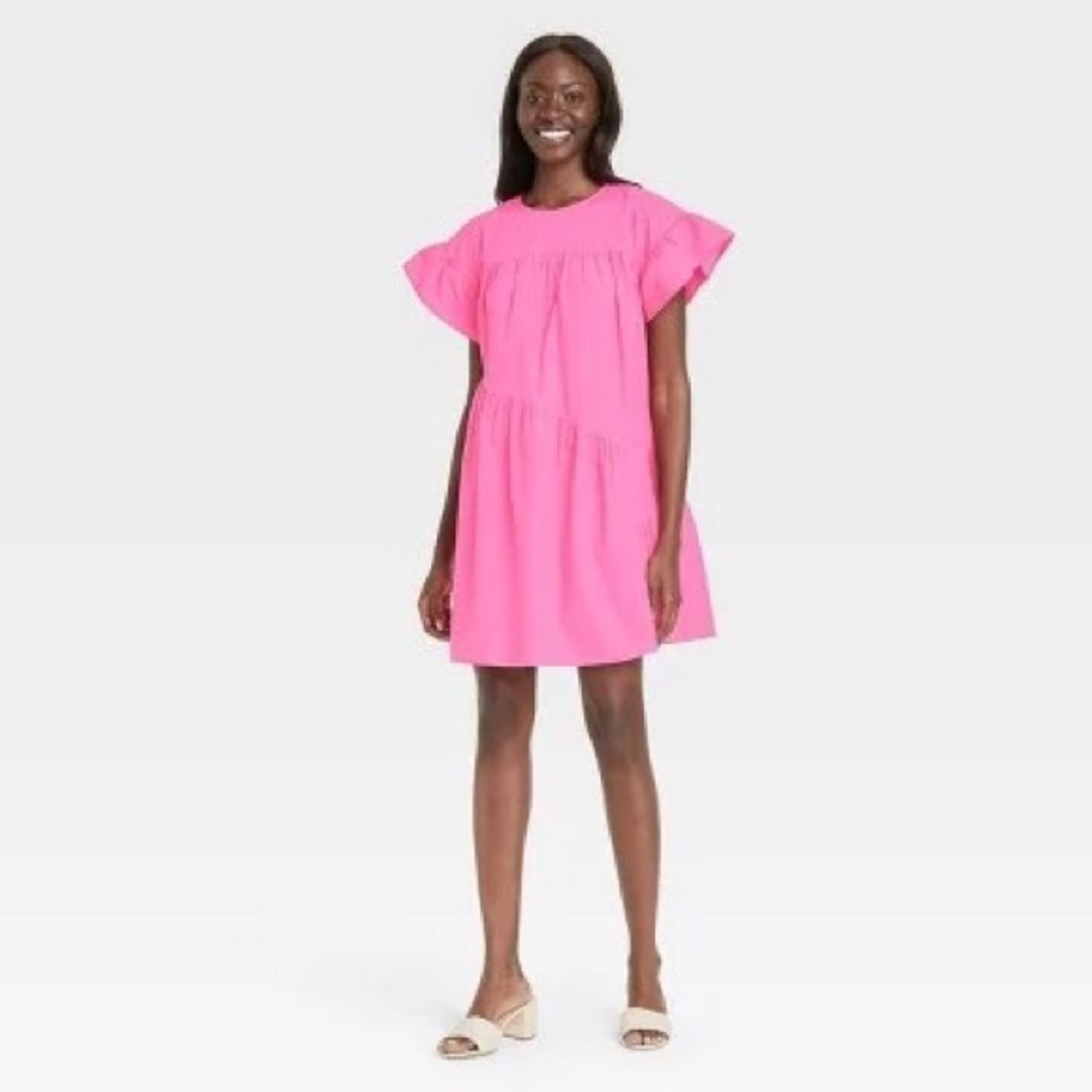 Who what wear pink ruffle sleeve dress